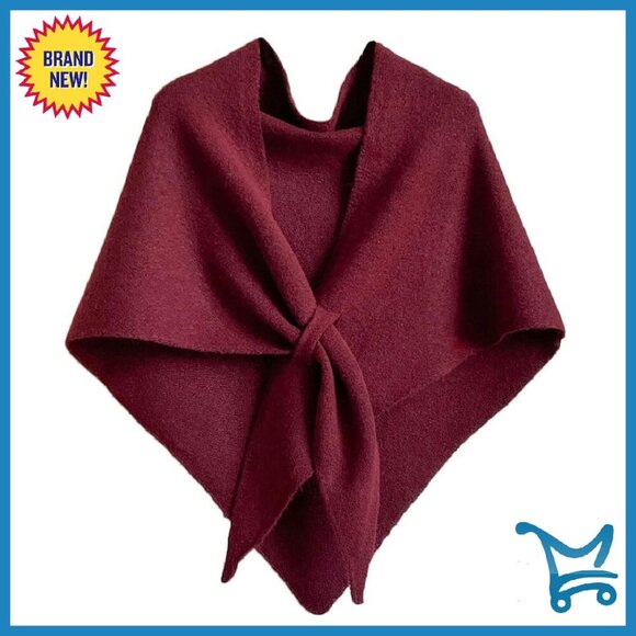 Polyester Knit Triangle Shawl Wrap Tie Knot Design All Seasons